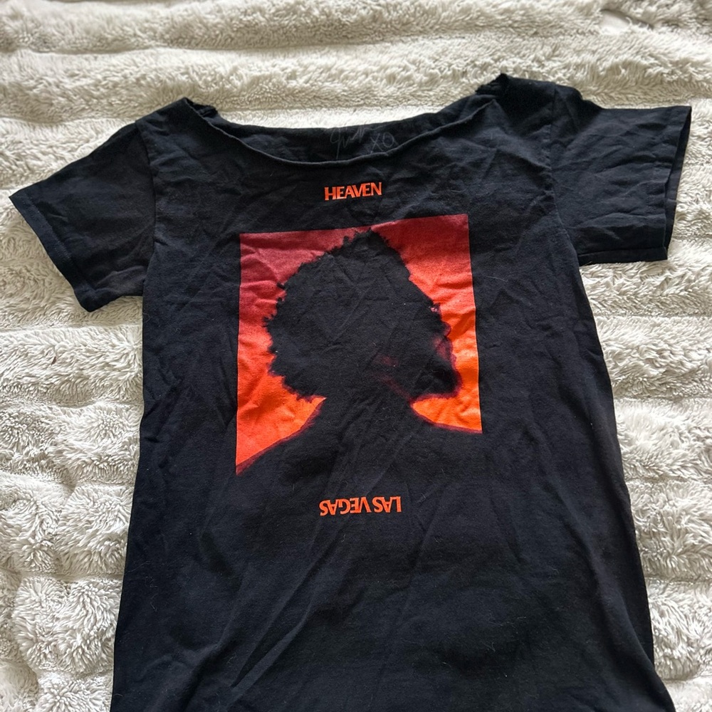 Black Graphic Short Sleeve Off the Shoulder Tee